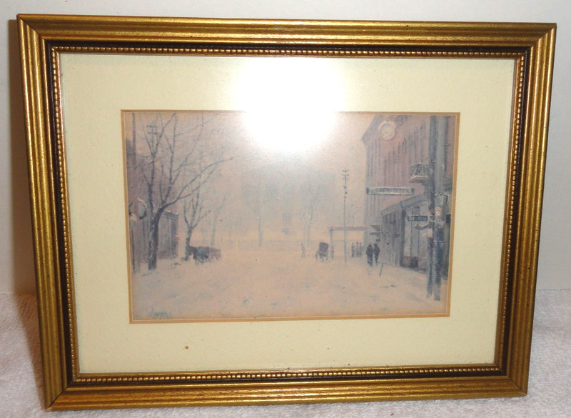 PAUL SAWYIER MINIATURE PRINT Framed Signed abt 5 1/2 x 3 1/2 Old Capital in Snow