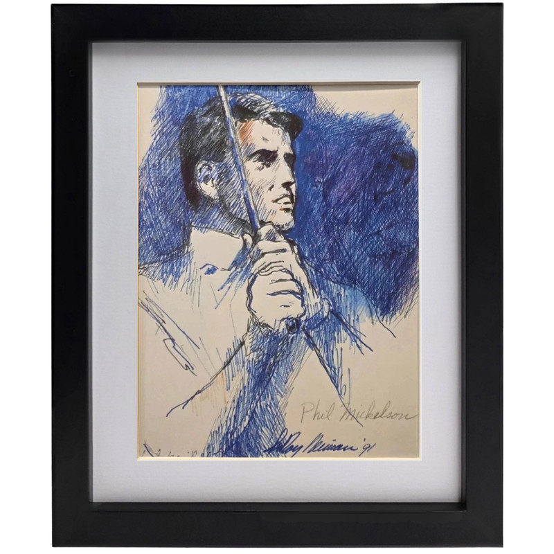 LEROY NEIMAN Phil Mickelson Vintage Plate Signed Golf Legends Framed Art Print