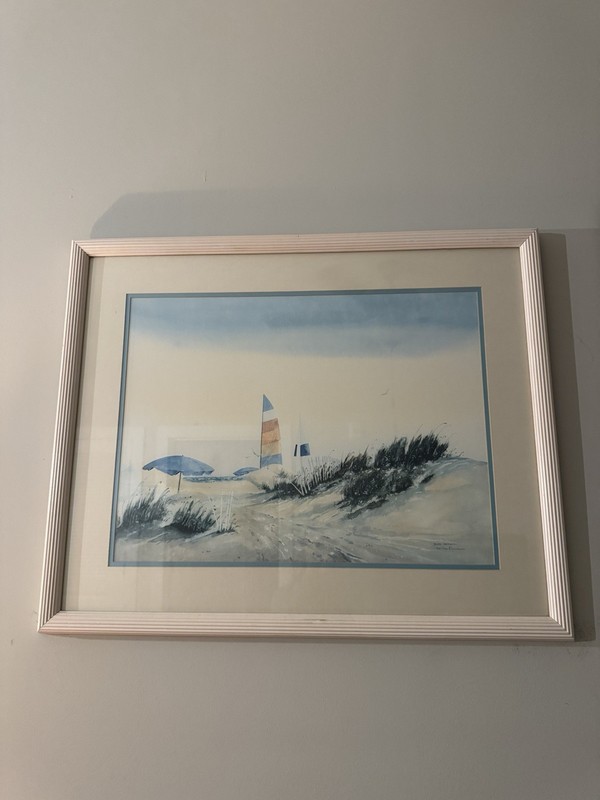 David Nichols Signed Limited Edition Framed Beach Dunes Umbrella Print 1990
