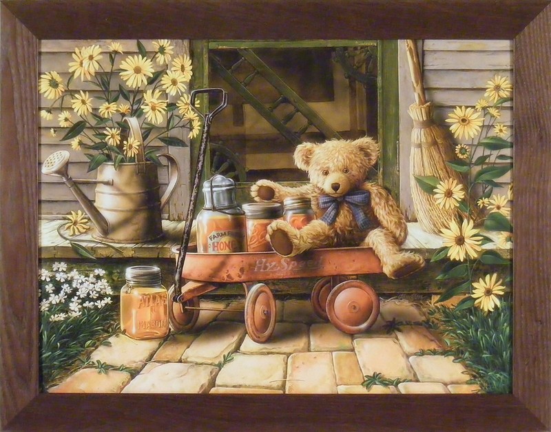 SPECIAL DELIVERY by Doug Knutson 22×28 FRAMED ART PICTURE Wagon Teddy Bear Honey