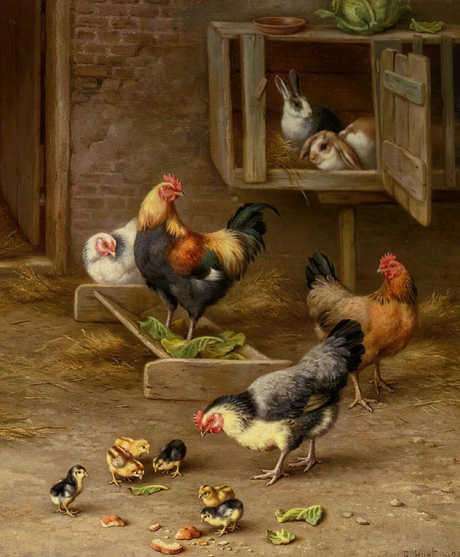 Home Decor Wall Art Animals Chickens on The Farm Oil Painting Printed On Canvas