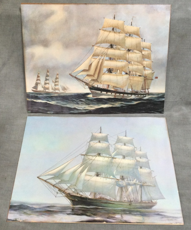 Vintage Nautical Tall Ship Art Print Sailing – Lot Of 2 JW Schmidt – 12×16