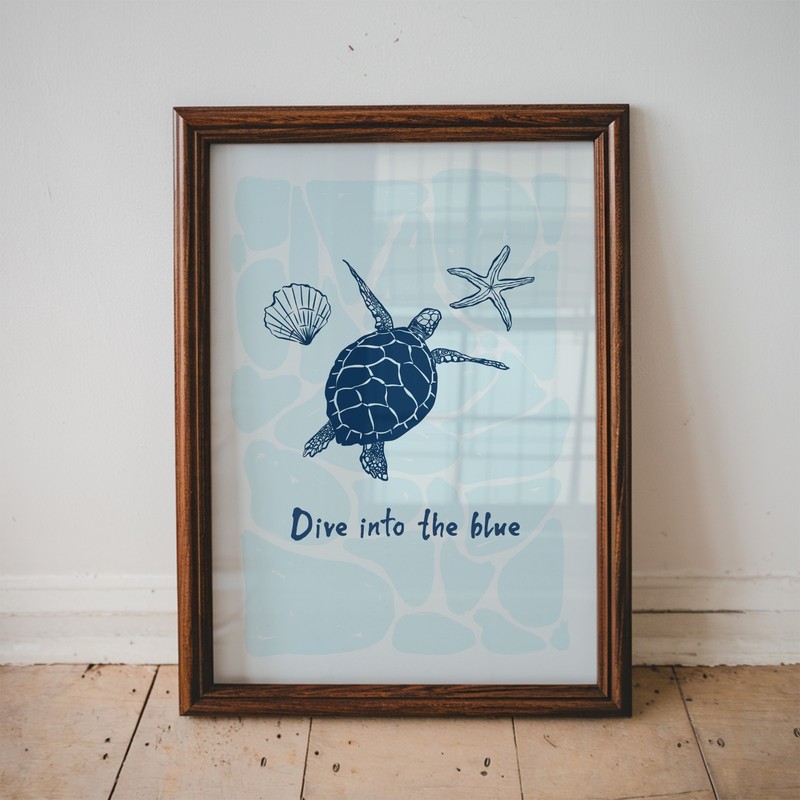 Into The Blue Sea Turtle Wall Art Print, Ocean Wall Decor, Sea Life Print