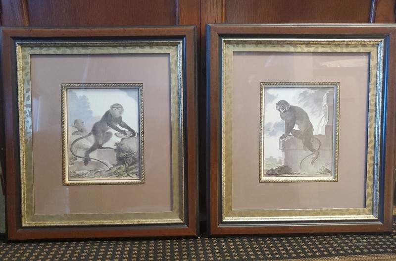 Vintage Pair Jacques Eustache de Seve Monkey Engraving Reprint c.1989
