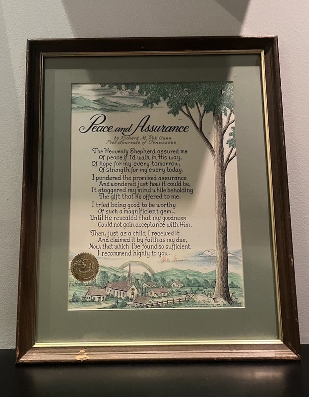 VTG Framed Art Peace and Assurance Richard M. Pek Gunn Poet Laureate Tennessee ￼ gallery