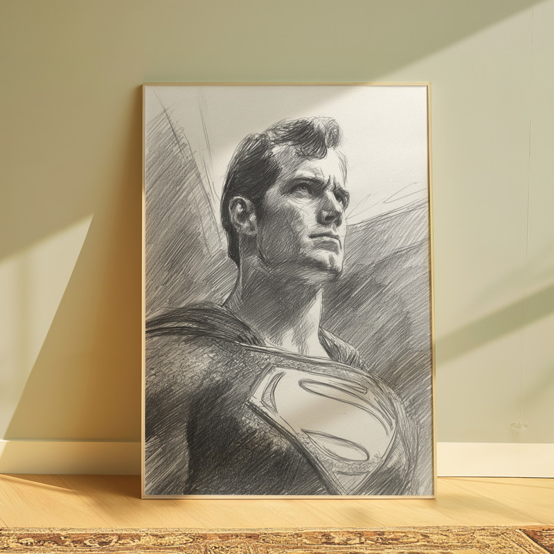 SUPERMAN DRAWING PRINT SKETCH 8" x 10" SUPERMAN PRINT WALL ART HOME DECOR gallery