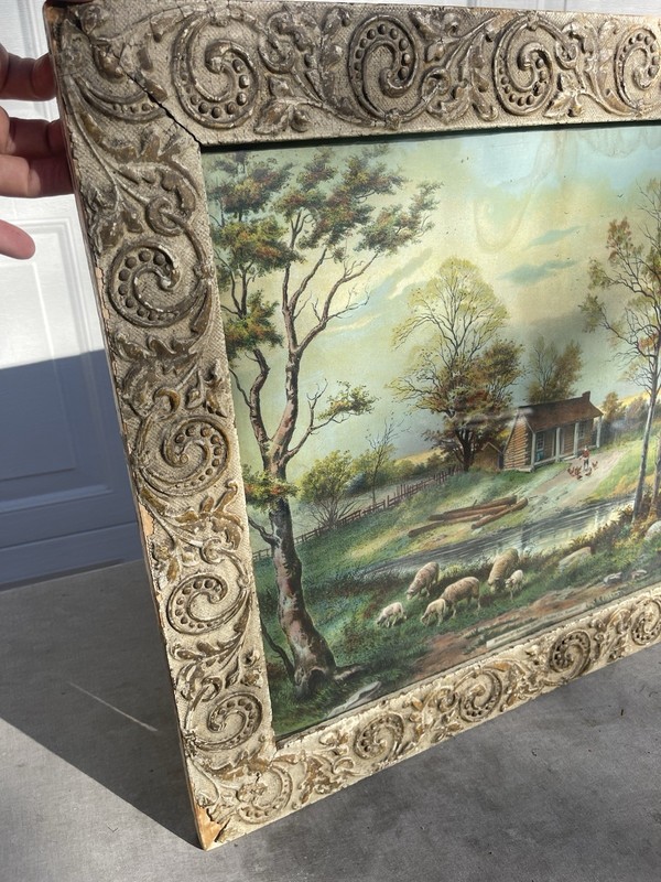 Vintage Large Abraham Lincoln Birthplace In Antique Wood Gesso Frame Historical gallery