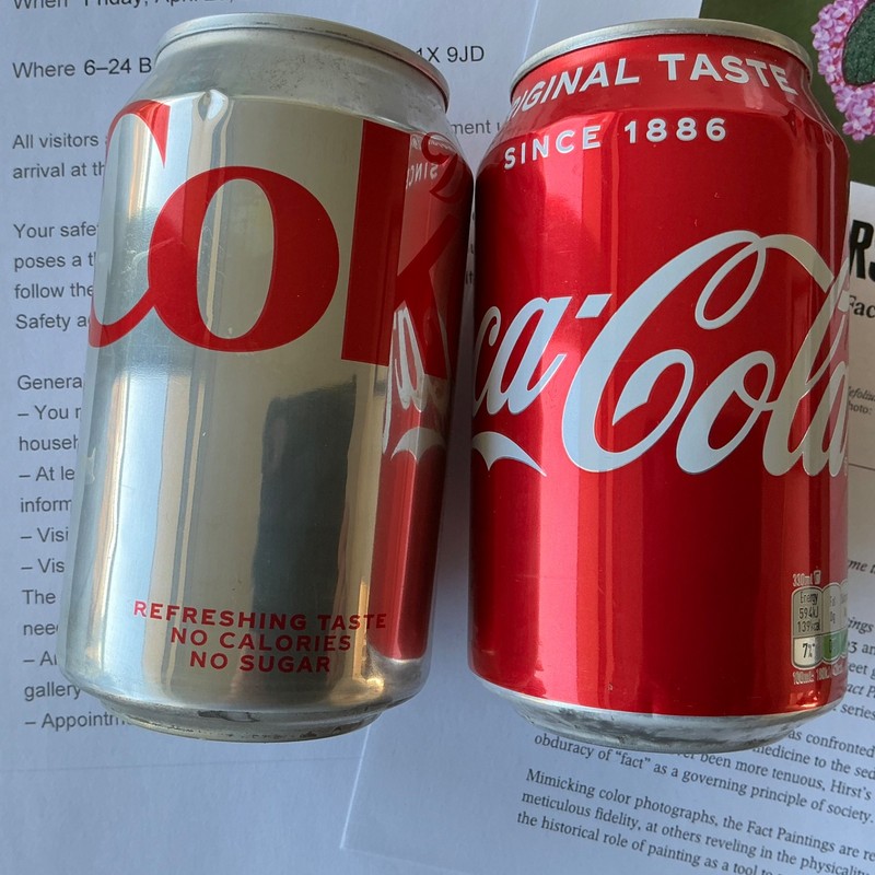 Damien Hirst SIGNED Coke & Diet Can Set Exhibition 2021 inc: Exhibition Ticket gallery