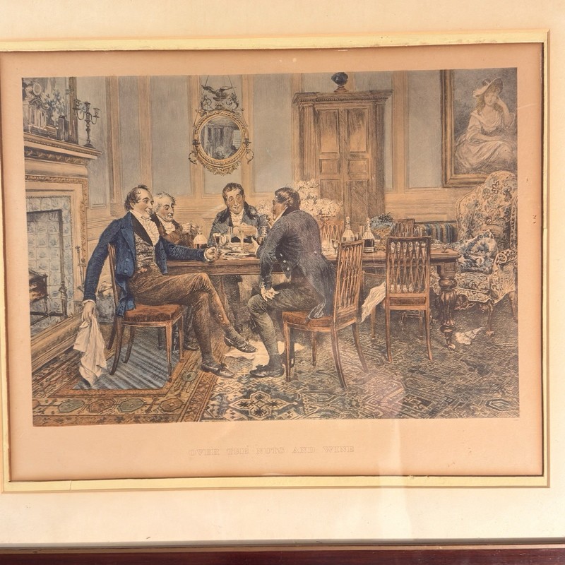 Antique Walter Dendy Sadler «Over the Nuts and Wine» Hand-Colored Etching Framed
