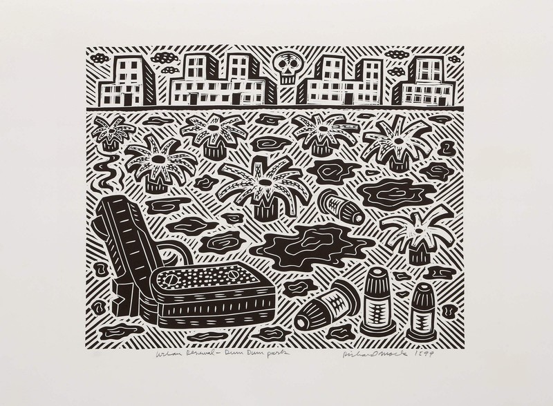 Richard Mock, Urban Renewal - Dum Dum Park, Linocut on BFK Rives, signed, titled gallery