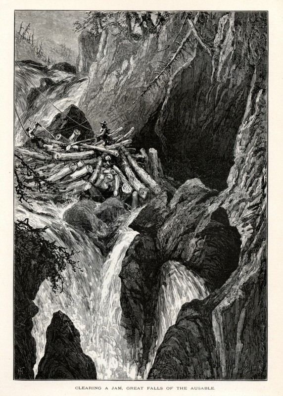Ausable Chasm Great Falls, Adirondack, Historic America, 1872 Antique Engraving