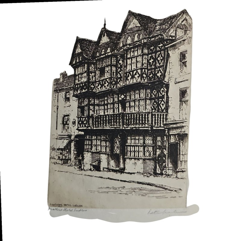 Peter Graham 1836-1921 Original Antique Etching Pencil Signed Feathers Hotel Uk