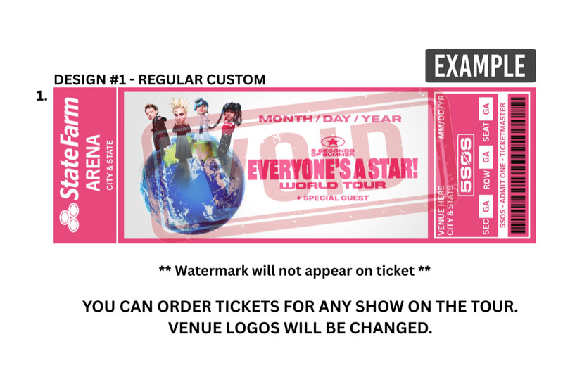 5 Seconds Of Summer Tour Everyone’s A Star Custom Design Commemorative Ticket