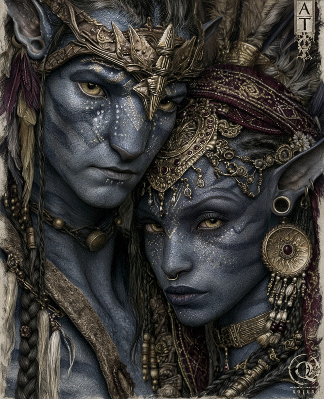 8×10 Blue-Skinned Ornate Alien Royal Couple Art Print – 833210702