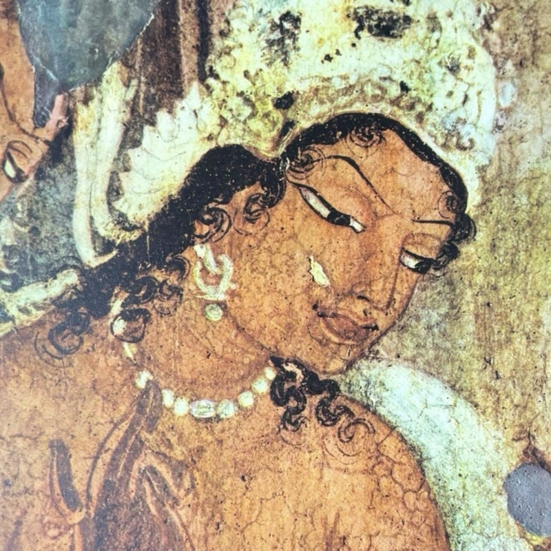 King, palace Original Antique Vintage Fine Art INDIA Print Poster Ajanta Caves