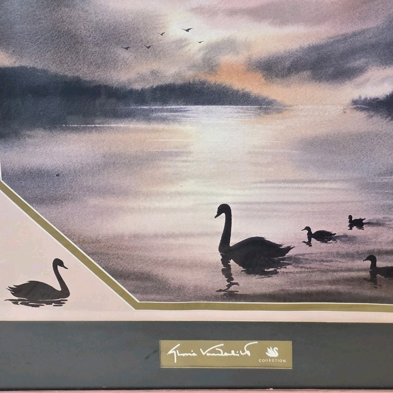 Vtg Gloria Vanderbilt Swan Lake Wall Art Pink Frame With Glass Front 22.5 x 18.5 gallery
