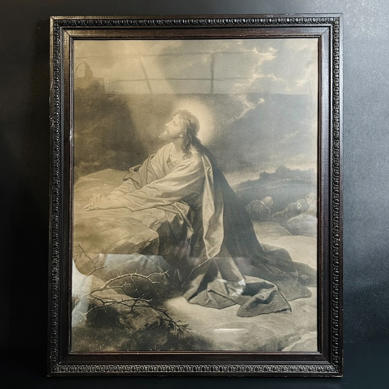 VTG 1930s Heinrich Hofmann Christ in Gethsemane Framed Religious Print 22×18.5