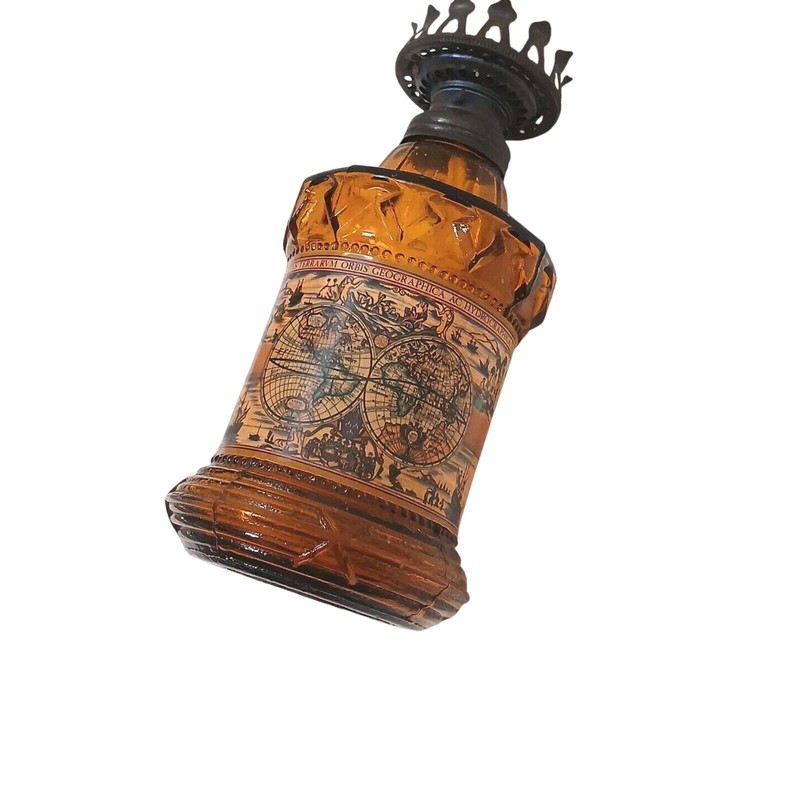 Oil Kerosene Lamp 8" Amber Glass Map Motif 8" Hong Kong Emergency Prepare New gallery