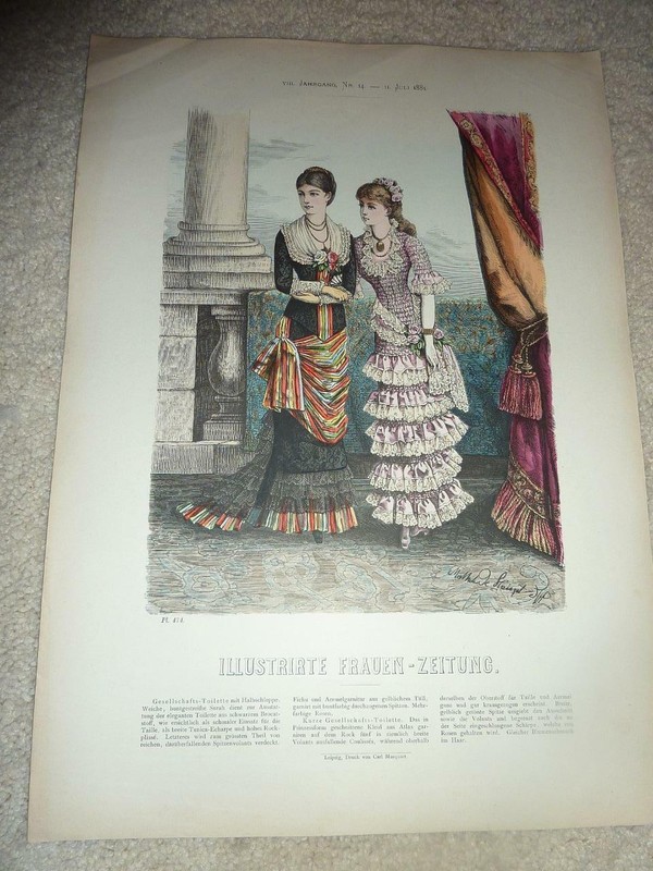 ANTIQUE JULY 1881 LADIES FASHION ILLUSTRATION – FRAUEN-ZEITUNG -GERMANY-PL 474