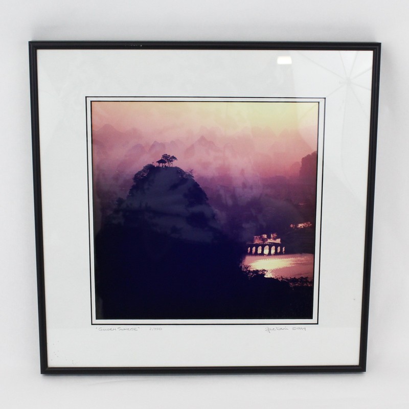 1994 L.E. Framed & Matted Photographic Print Golden Sunrise By Gene Davis 16×16″