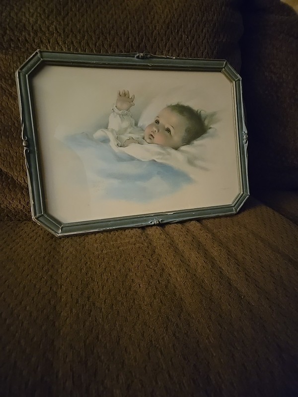 Vtg 1950s Bessie Pease Gutmann Baby Girl AWAKENING Lithograph NY period Frame