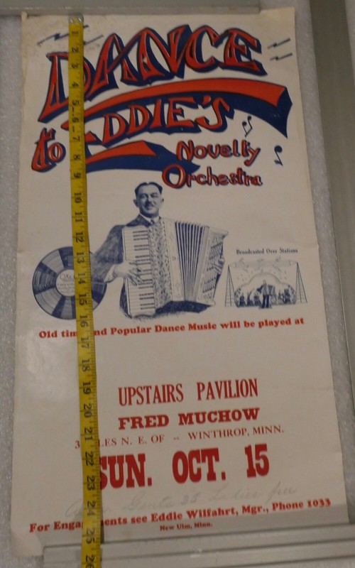 ANTIQUE MUSIC POSTER DANCE EDDIE WILFARHTS NOVELTY ORCHESTRA WINTHROP MINNESOTA gallery