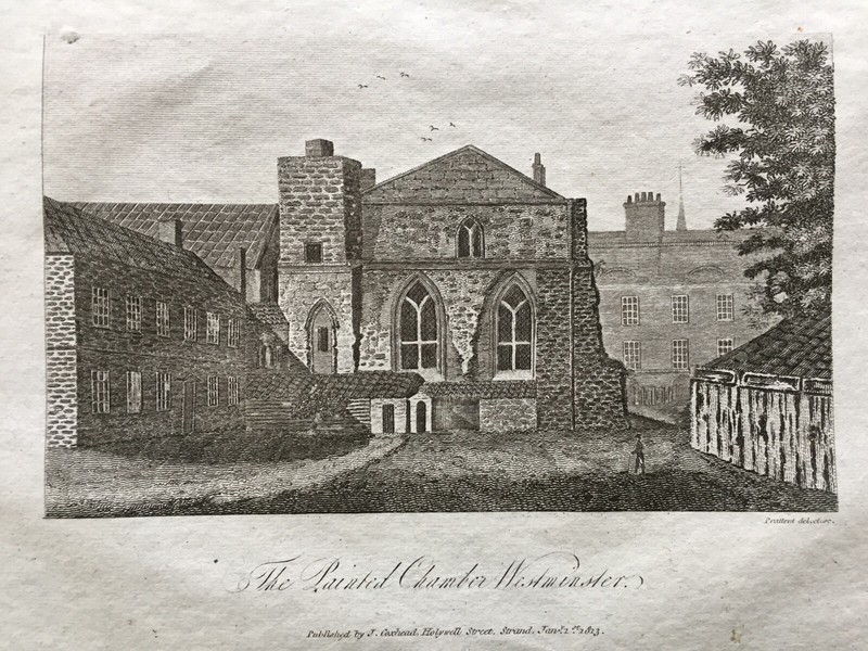 1813 Antique Print; Painted Chamber, Westminster, London after Prattent