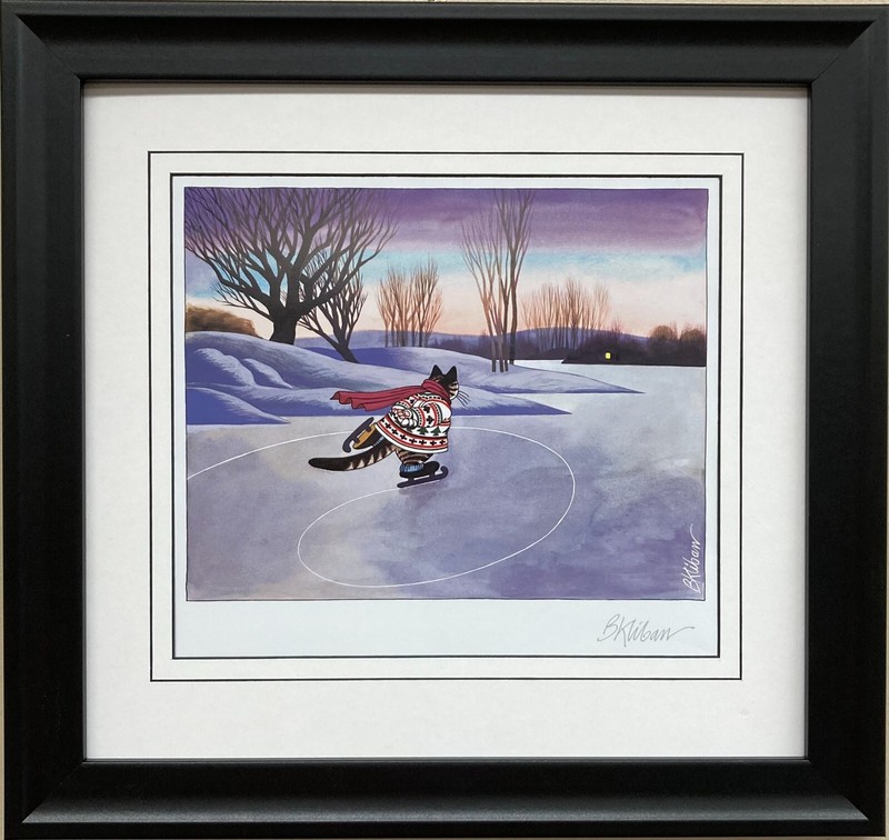 Bernard Kliban «Ice Skater Cat» Newly Framed Art Print Cartoon Cats