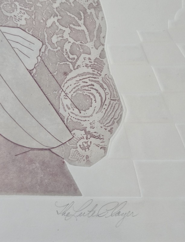 Vtg Signed Alvarez Intaglio Etching Lute Player 10/150 Framed Spanish Art W/ COA gallery