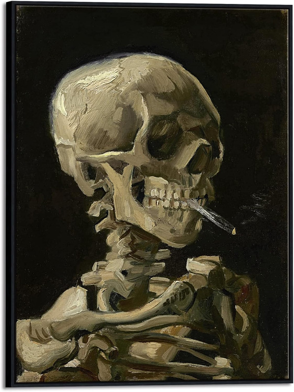 Van Gogh Skeleton Skull with Cigarette Framed Canvas Wall Art 1886