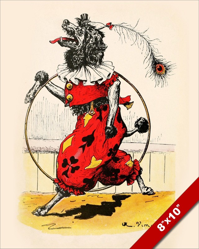 CIRCUS CLOWN JESTER POODLE IN PLAYING CARD SUIT DOG ART PAINTING CANVAS PRINT