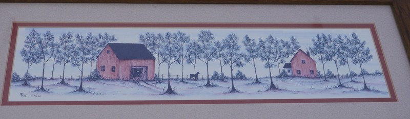 M.B. FREY SIGNED & NUMBERED FRAMED PRINT OF FARM SCENE, HOUSE, BARN, TREES gallery