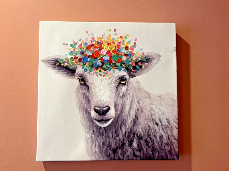 «Sheep with Flower Crown» 16×16 in canvas print signed