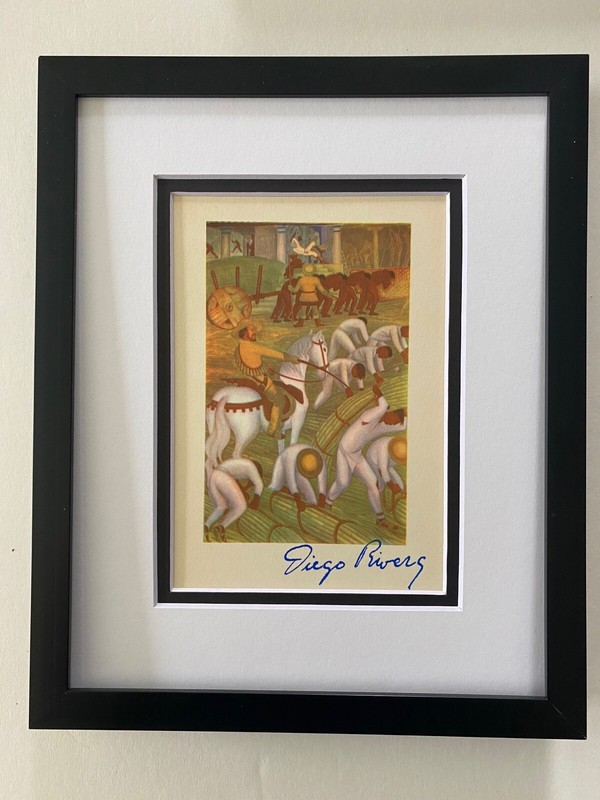 DIEGO RIVERA + ORIGINAL 1946 + SIGNED VINTAGE PRINT + CARDBOARD + MATTED!
