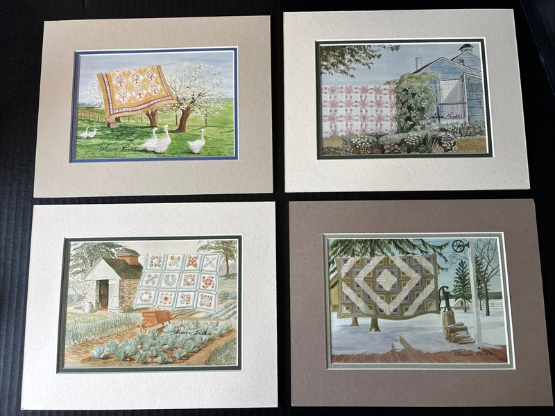 AMISH ART PRINTS BY SUSIE RIEHL-4 SEASON QUILT PRINTS-MATTED & SIGNED