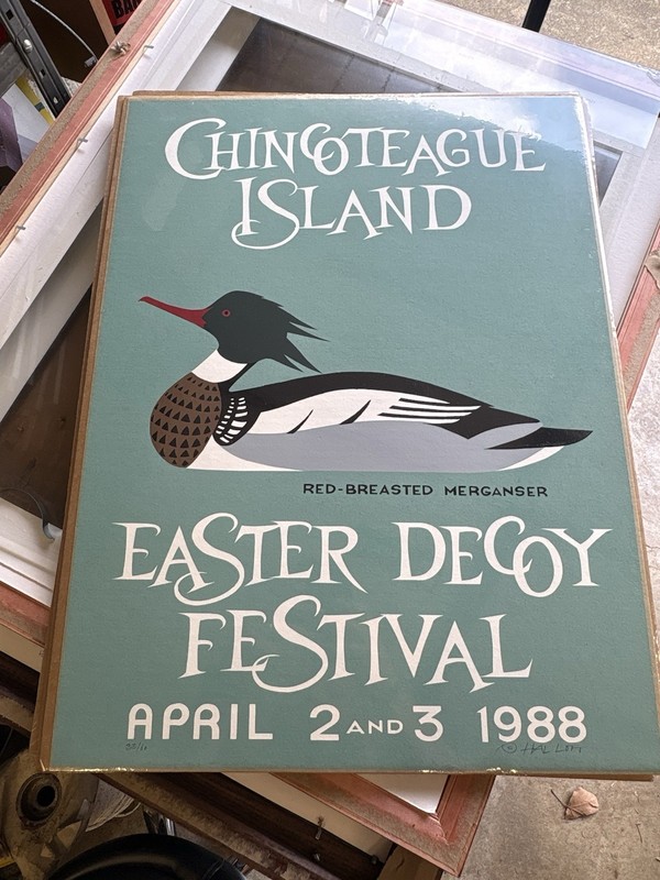 1988 Signed Hal Lott Screen Print Chincoteague Island Decoy Festival Merganser