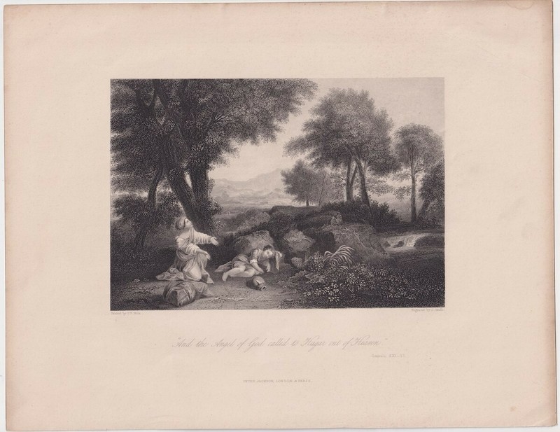 Antique Engraving Print, And the Angel called to Agar, 1836, 21.2 x 27.3 cm. 