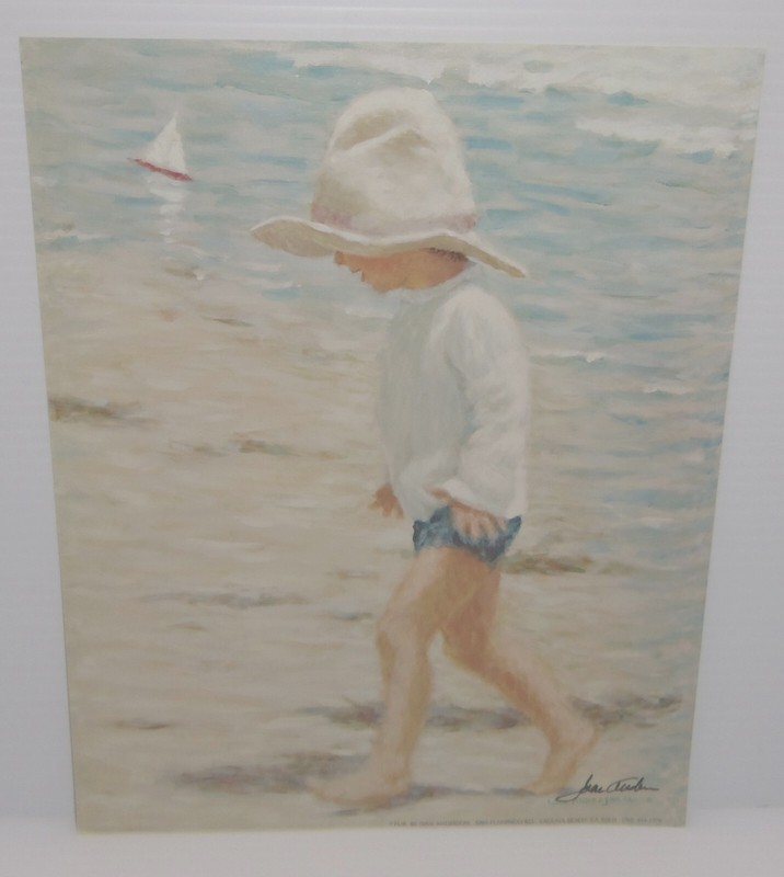 Vintage Rare Signed Print by Ivan Anderson Boy Walking On The Beach 10″ x 8″