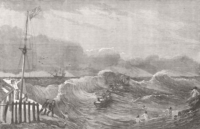 NORFOLK ISLAND. Perilous state of the Maeander’s boat at the Bar. Pacific 1856
