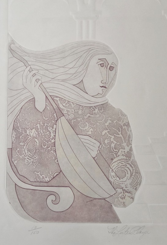 Vtg Signed Alvarez Intaglio Etching Lute Player 10/150 Framed Spanish Art W/ COA gallery