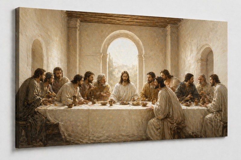 ICE ARMOR Canvas Art 24×36″ Frameless Ivory Grace Last Supper Painting Art