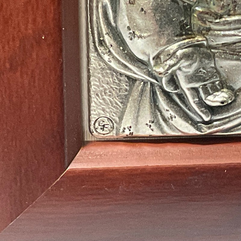 Vintage Small Framed Creazioni Artistiche Sacred Heart Silver Plate Relief Art gallery