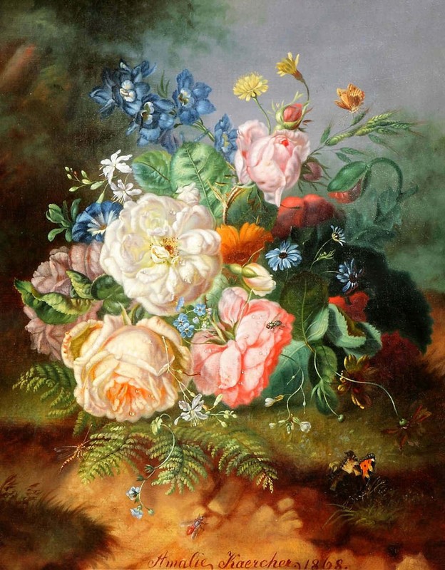 Still Life of Roses Flowers 1868 by Amalie Kaercher