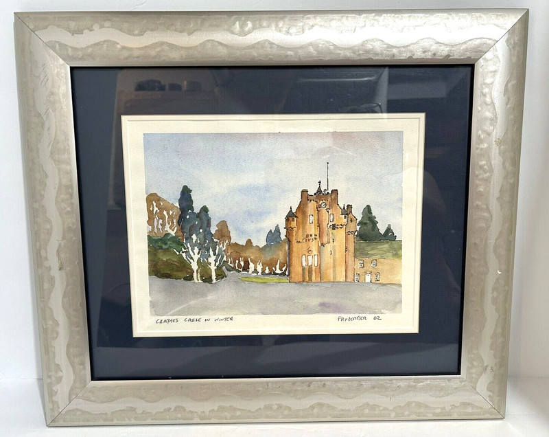FRAMED 16th Century «Crathes Castle In Winter» by Fryberger 02 signed watercolor