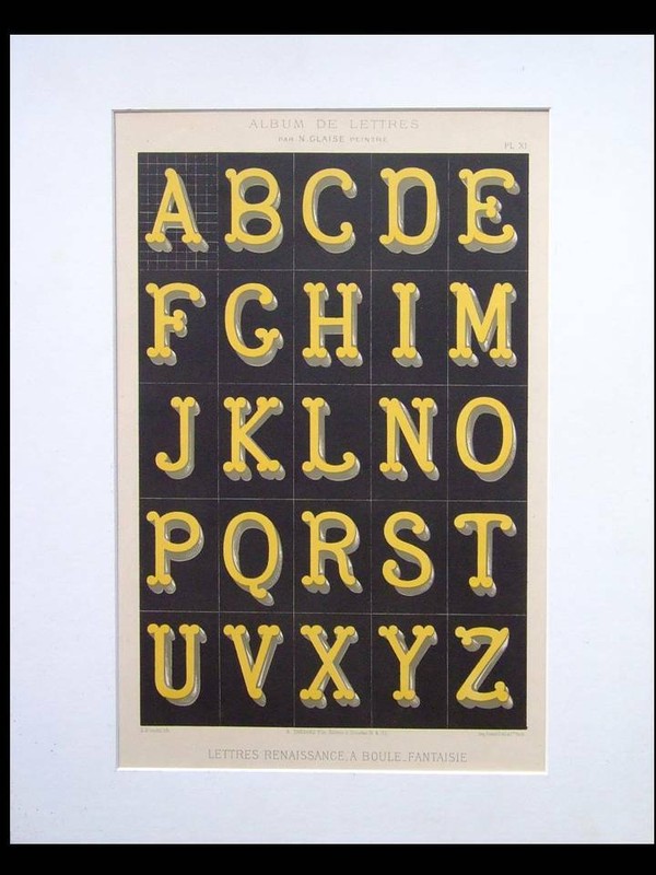 FRENCH RENAISSANCE LETTERS, ALPHABET - 1900 LITHOGRAPH - TYPOGRAPHY, GLAISE gallery