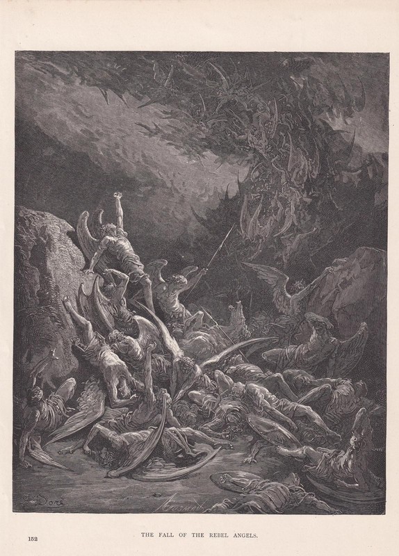1870 GUSTAVE DORE Print – «Fall of the Rebel Angels» – Art – 8.5 x 12.8 Inches