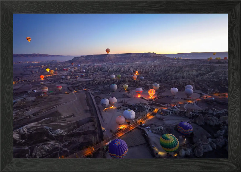 view of balloons flight Framed Wall Art Poster Canvas Print Picture