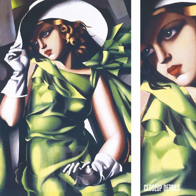 24W»x36H» YOUNG GIRL IN GREEN by TAMARA DE LEMPICKA – WOMAN DRESS TOP HAT CANVAS