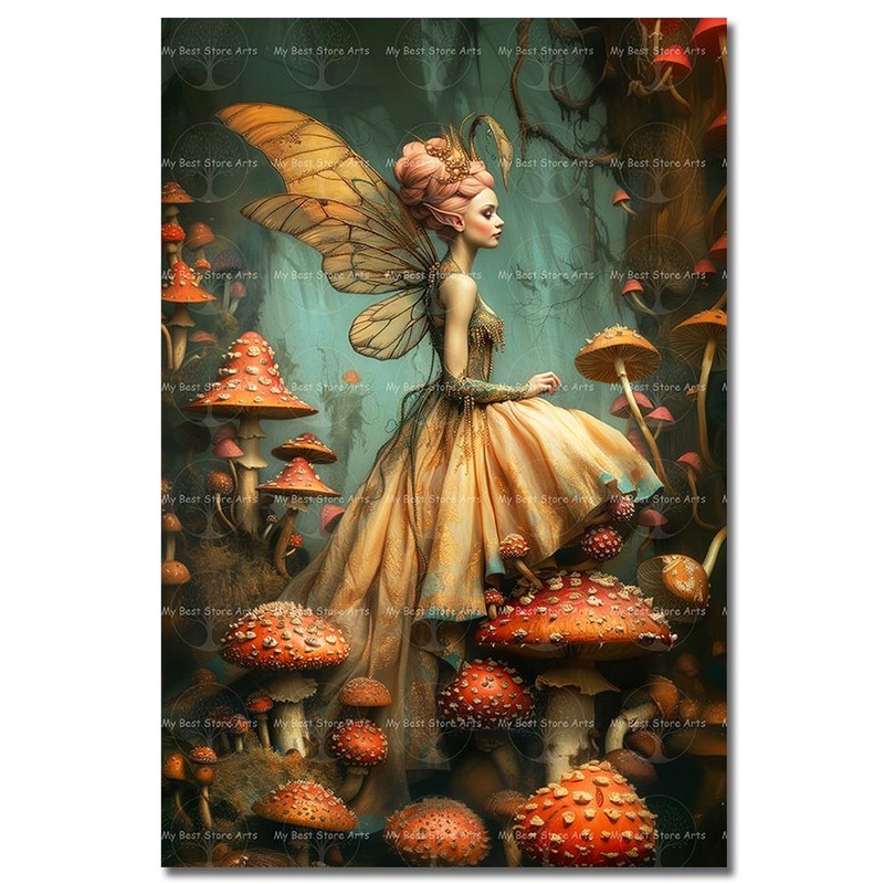 Fairy Mushroom Art Print, Enchanted Forest Fantasy Wall Decor
