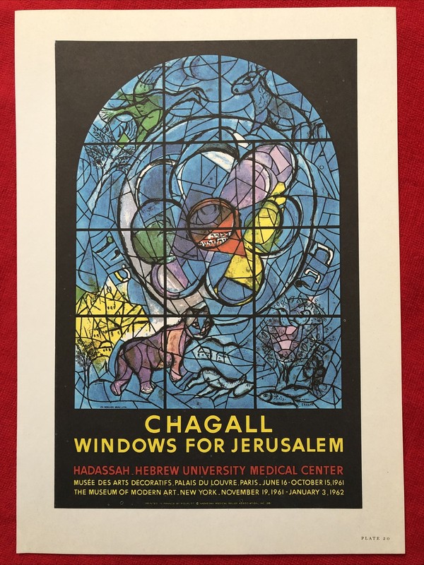 Marc Chagall,Exposition poster,Windows of Jerusalem, Vintage 1966.Platesigned
